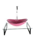 Kit cuba de vidro oval 10mm rosa com tampo 50cm incolor e suporte preto