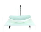 Kit cuba de vidro oval chanfrada com tampo 60cm branco full e suporte torneira valvula Kit cuba de vidro oval chanfrada com tampo 60cm branco full e suporte torneira valvula
