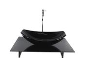 Kit cuba de vidro oval chanfrada com tampo 60cm preto full e suporte torneira valvula