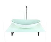 Kit cuba de vidro oval com tampo 60cm branco full e suporte preto