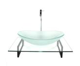 Kit cuba de vidro oval jateada com tampo 60cm incolor e suporte torneira valvula