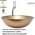 Kit cuba de vidro p/ banheiro com torneira link gourmet e valvula click up - modelo redonda 35cm várias cores
