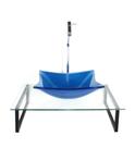 Kit cuba de vidro quadrada 10mm azul escuro com tampo 50cm incolor e suporte preto