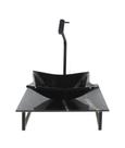 Kit cuba de vidro quadrada 10mm com tampo de vidro 40cm x 40cm mármore preto e suporte preto Kit cuba de vidro quadrada 10mm com tampo de vidro 40cm x 40cm mármore preto e suporte preto