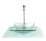 Kit cuba de vidro quadrada 10mm incolor com tampo 50cm branco full e suporte cromado