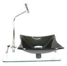 Kit cuba de vidro quadrada 10mm ouro envelhecido com tampo 40cm incolor e suporte cromado