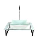 Kit cuba de vidro quadrada 10mm tampo 50cm branco com suporte torneira valvula
