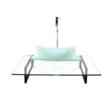 Kit cuba de vidro quadrada branca com tampo 60cm incolor e suporte torneira valvula