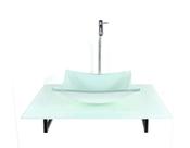 Kit cuba de vidro quadrada com tampo 60cm branco full e suporte preto