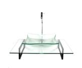 Kit cuba de vidro quadrada incolor com tampo 60cm incolor e suporte preto