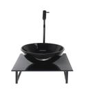 Kit cuba de vidro redonda 10mm com tampo de vidro 40cm x 40cm preto full e suporte preto