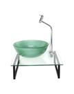 Kit cuba de vidro redonda 10mm verde tampo 40cm incolor com suporte torneira valvula