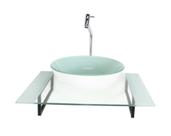 Kit cuba de vidro redonda com tampo 60cm branco e suporte preto