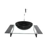 Kit cuba de vidro redonda com tampo 60cm preto e suporte preto