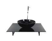 Kit cuba de vidro redonda com tampo 60cm preto full e suporte preto