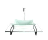 Kit cuba de vidro retangular branca com tampo 60cm incolor e suporte torneira valvula