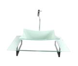 Kit cuba de vidro retangular com tampo 60cm branco e suporte preto
