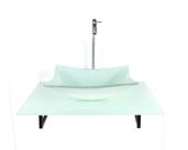 Kit cuba de vidro retangular com tampo 60cm branco full e suporte preto