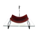 Kit cuba de vidro retangular curvada vermelho cereja com tampo 60cm incolor e suporte preto