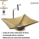 Kit Cuba de Vidro Retangular Lopazzi com Torneira Link Cromada e Válvula Click Banheiro Moderno, Vidro Temperado 40x32