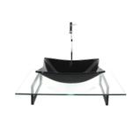 Kit cuba de vidro retangular preta com tampo 60cm incolor e suporte preto