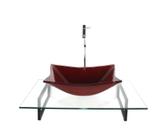 Kit cuba de vidro retangular vermelho cereja com tampo 60cm incolor e suporte preto