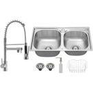 Kit Cuba Dupla Aço Inox Gourmet Torneira Monocomando Kit Cuba Dupla Aço Inox Gourmet Torneira Monocomando