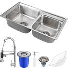 Kit Cuba Dupla c/ Acessórios e Lixeira Ticunas e Torneira Monocomando Gourmet Munim - Prata