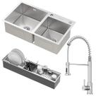 Kit Cuba Dupla Nápoles Aço Inox 304 com Calha Organizadora Aço Inox e Torneira Milão Monocomando GoldenX