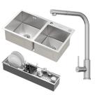 Kit Cuba Dupla Nápoles Aço Inox 304 com Calha Organizadora Aço Inox e Torneira Toronto Aço Inox GoldenX