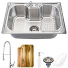 Kit Cuba Gourmet Inox c/ Acessórios e Tábua Carajás e Torneira Monocomando Envira - Prata
