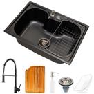 Kit Cuba Gourmet Inox c/ Acessórios e Tábua Carajás Preta e Torneira Envira - Preto