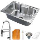 Kit Cuba Gourmet Inox c/ Acessórios e Tábua Nawa 50cm e Torneira Monocomando Munim - Prata