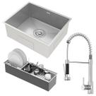 Kit Cuba Gourmet Lisboa Aço Inox 304 com Calha Organizadora Aço Inox e Torneira Genebra Monocomando GoldenX