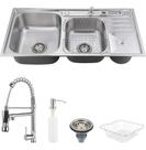 Kit Cuba para Cozinha Pia Dupla com Acessórios com Lixeira Caiapós e Torneira Gourmet Munim Prata Kit Cuba para Cozinha Pia Dupla com Acessórios com Lixeira Caiapós e Torneira Gourmet Munim Prata