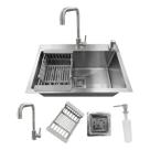 Kit cuba quadrada gourmet com torneira e acessorios inox 304 escovado