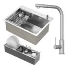 Kit Cuba Quebec 60cm Aço Inox 304 com Calha Organizadora Aço Inox e Torneira Toronto Aço Inox GoldenX