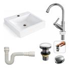 Kit Cuba Sobrepor Banheiro Quadrada 30x32 com Torneira, Válvula e Sifão
