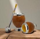 Kit Cuia Coquinho Uruguaio + Bomba Inox Chapinha gravação Ouro 24k - R&R