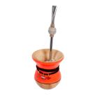 Kit Cuia De Chimarrão Tererê Laranja Neon Com Bomba Decorada Pedra Cristal Prata E Pulseira Conjunto Enfeitado Para Tomar Mate Presente
