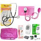 Kit cuidador de idosos com esteto simples esfigmo completo rosa