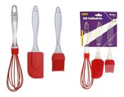 Kit Culinário 3 Peças Espátula Pincel Batedor Silicone Red