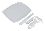 Kit Culinário Tábua Faca Cerâmica Descascador Legumes 3 pcs