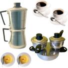 Kit Cuscuzeiro Drone Duplo Casal com Cafeteira Italiana de 1/2 litro Extra Forte Mocha Cuscuzeira Alumínio Resistente