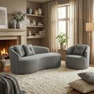 Kit de 01 Sofá Orgânico Curvo Feijão + 01 Poltrona Confortável Sala Estúdio Amore Bouclê Cinza - Montanari s Decor