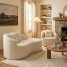 Kit de 01 Sofá Orgânico Curvo Feijão + 01 Poltrona Confortável Sala Estúdio Amore Bouclê Off White - Montanari s Decor