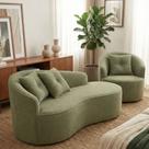 Kit de 01 Sofá Orgânico Curvo Feijão + 01 Poltrona Confortável Sala Estúdio Amore Bouclê Verde Oliva - Montanari s Decor