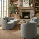 Kit de 01 Sofá Orgânico Curvo Feijão + 02 Poltronas Confortável Sala Estúdio Amore Bouclê Cinza - Montanari s Decor