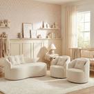 Kit de 01 Sofá Orgânico Curvo Feijão + 02 Poltronas Confortável Sala Estúdio Amore Bouclê Off White - Montanari s Decor