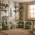 Kit de 01 Sofá Orgânico Curvo Feijão + 02 Poltronas Confortável Sala Estúdio Amore Bouclê Verde Oliva - Montanari s Decor
